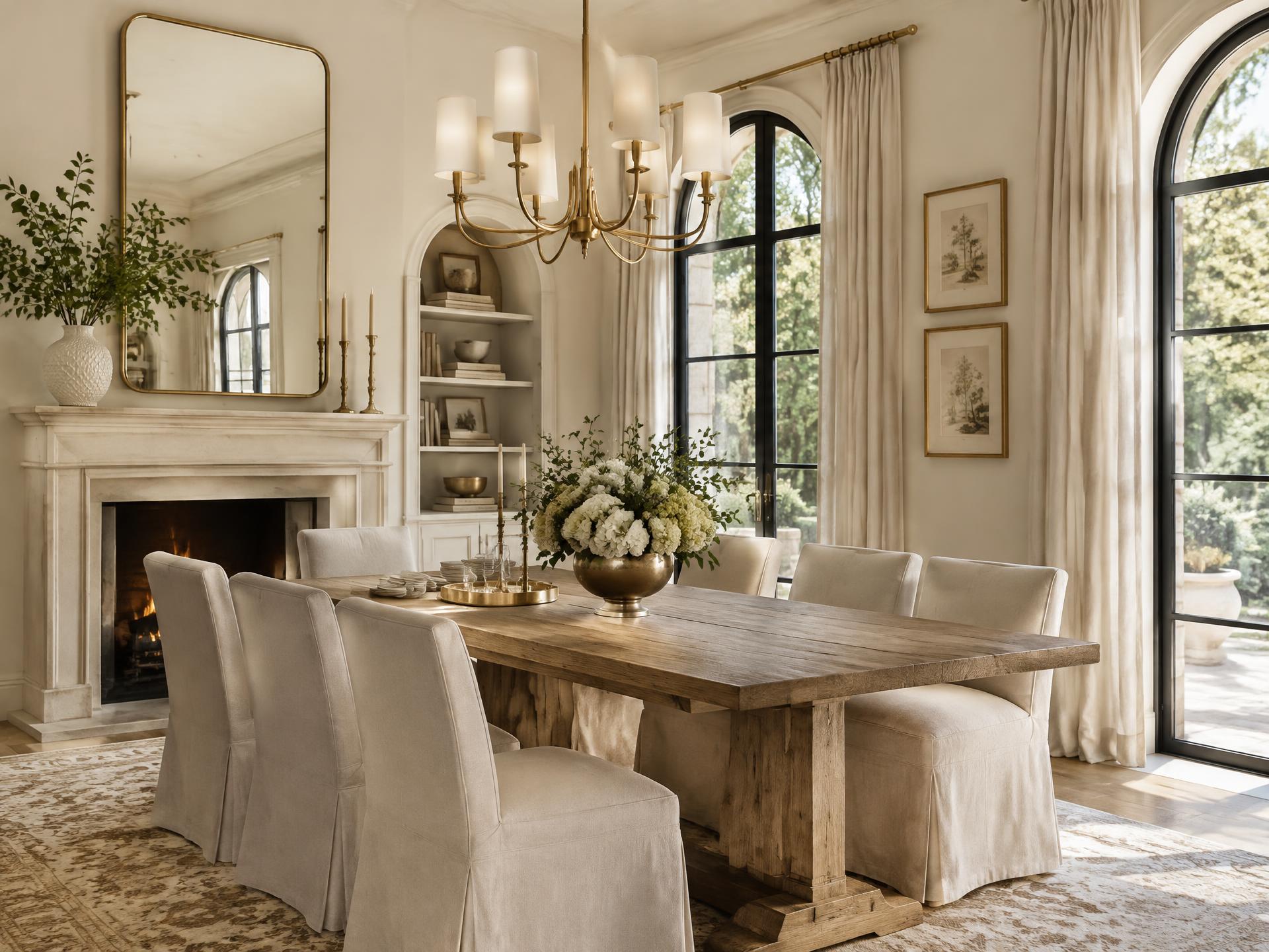 Refined dining space with floral arrangement