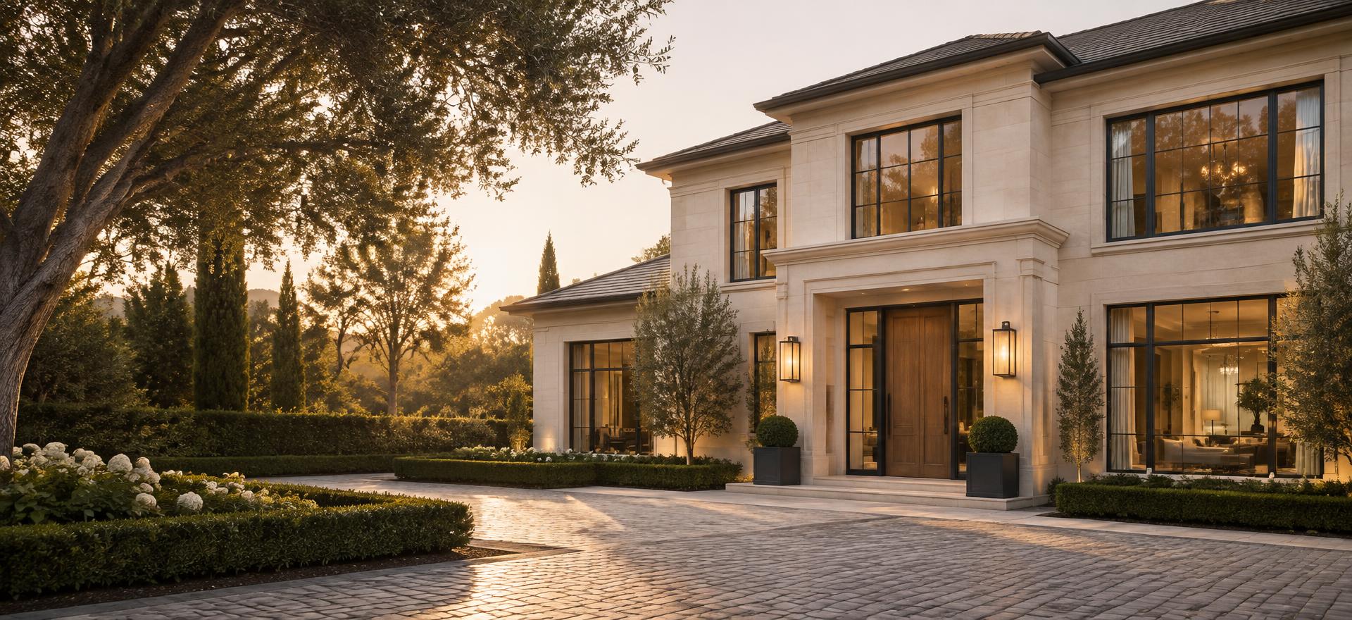 Luxury home exterior at dusk