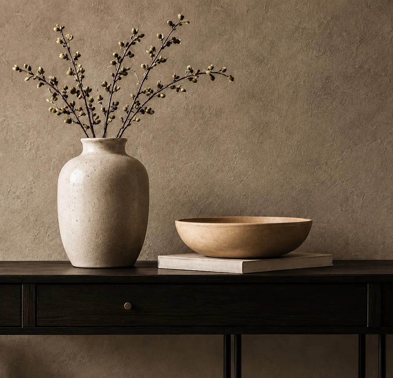Still life vase on a warm side table