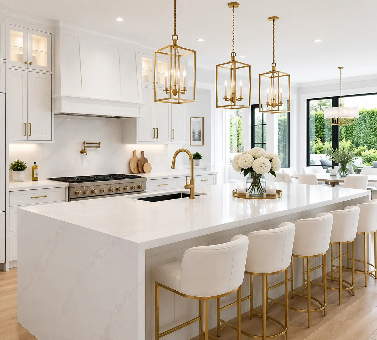 Cream kitchen with brushed gold fixtures