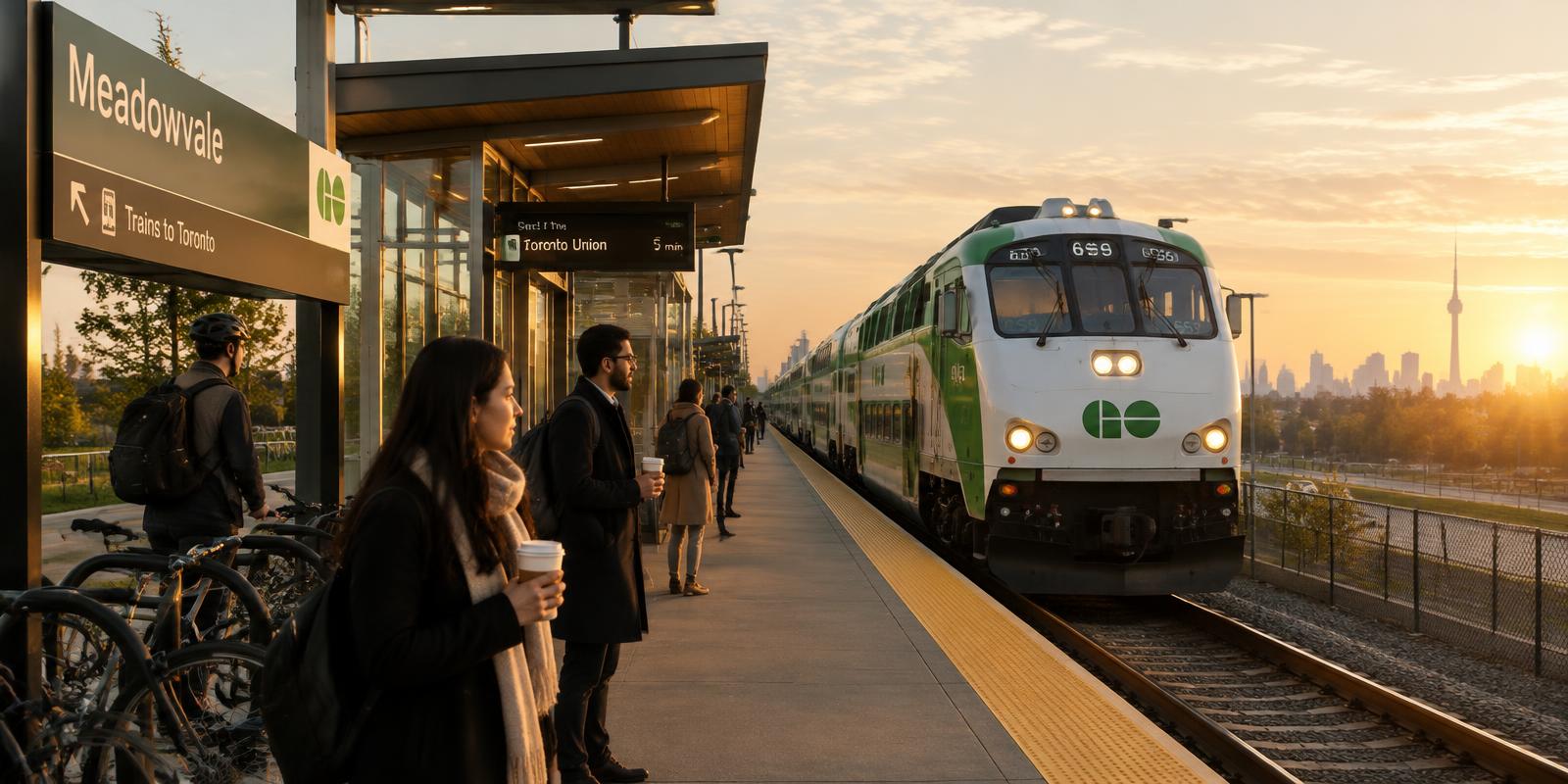 Commuters at a GO train station near Goderich