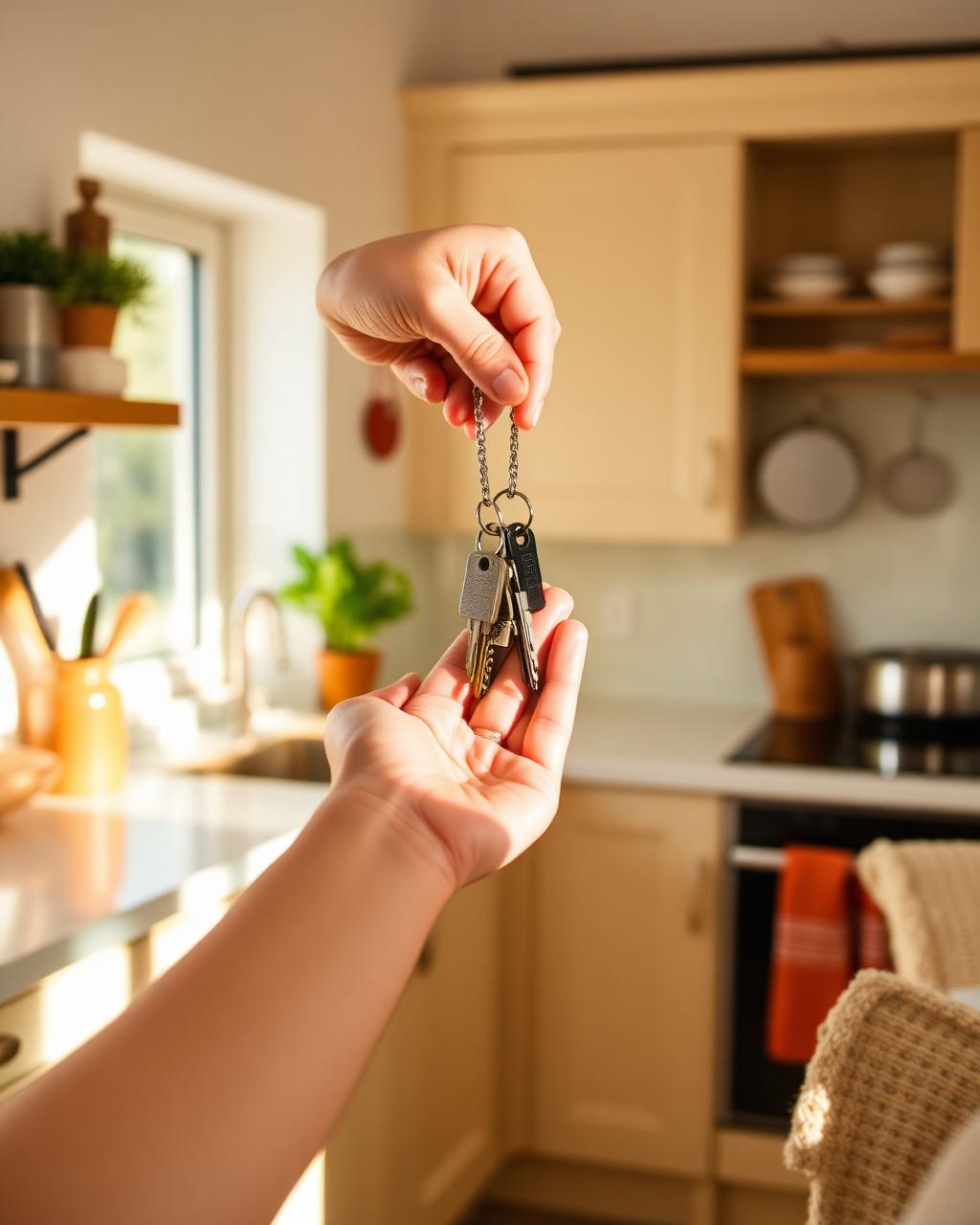 Keys handed over in a bright kitchen
