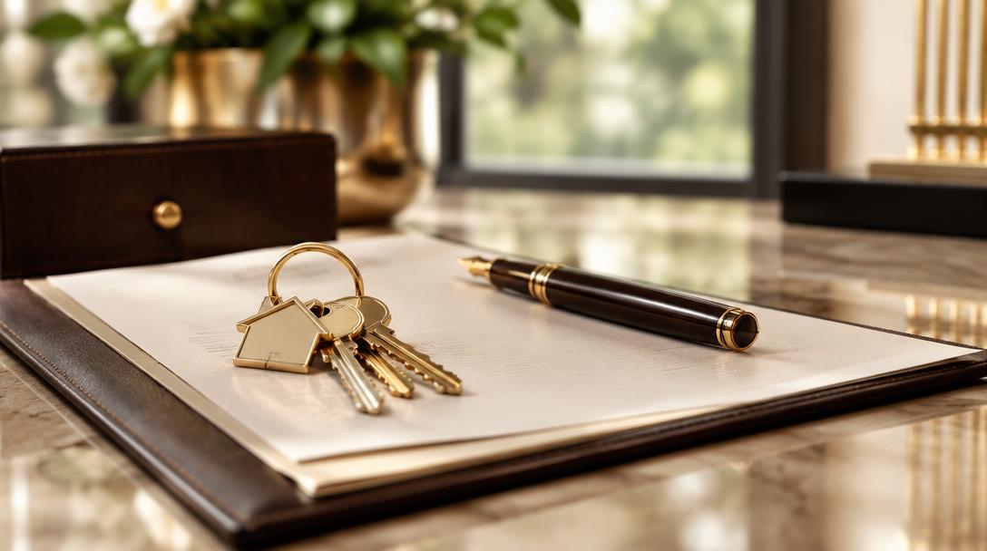 House keys and a fountain pen on closing documents