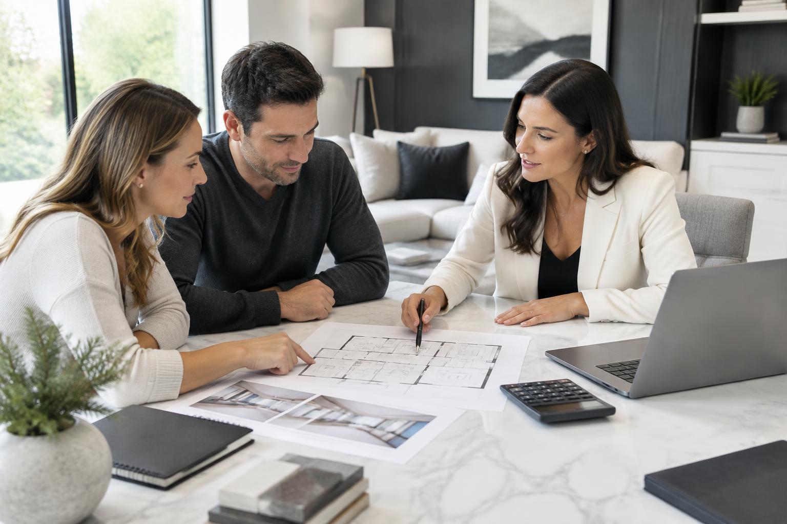 Clients discussing property plans with a real estate advisor