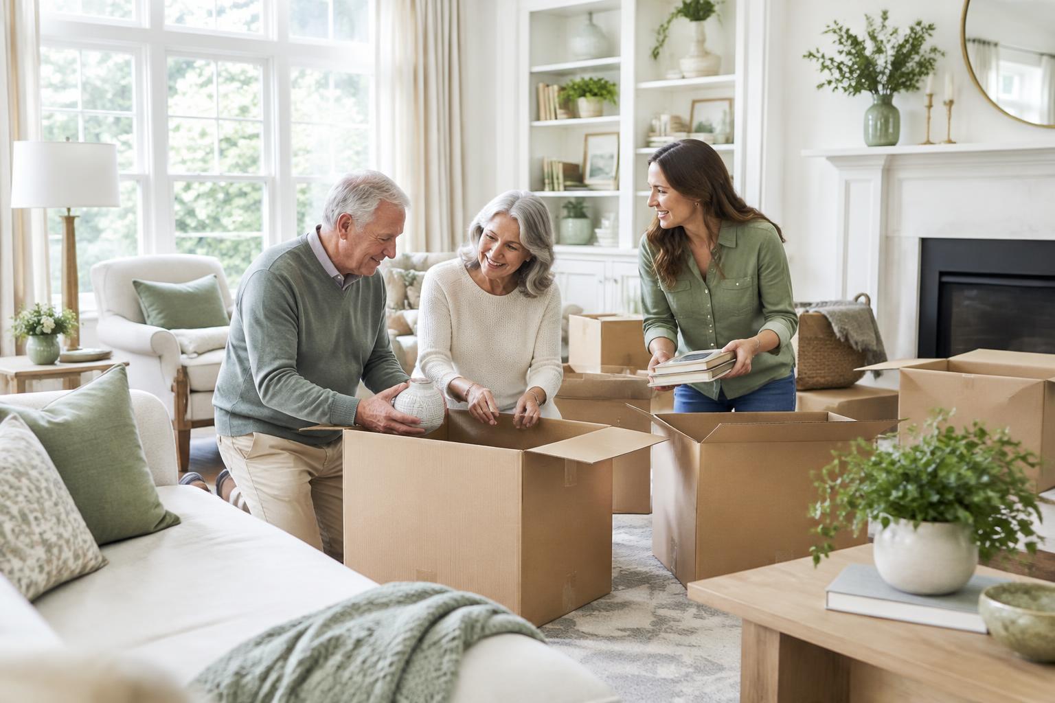 Family supporting a senior couple with a downsizing move